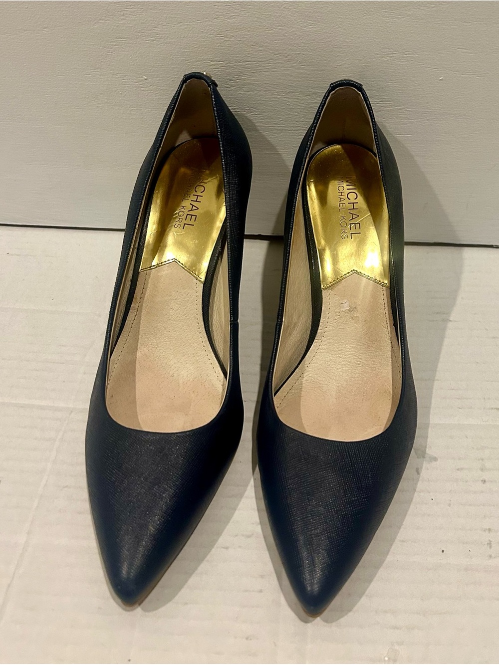 MICHAEL Michael Kors Navy Pointed-Toe Leather Pumps